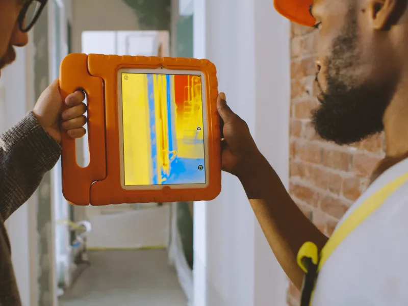 A photo of a person using a thermal imaging camera. 