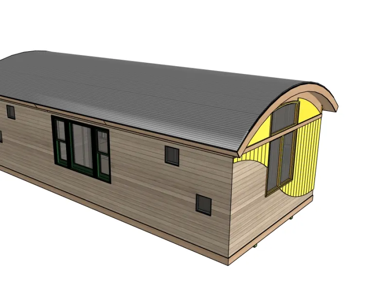 SketchUp rendering of a small cabin.