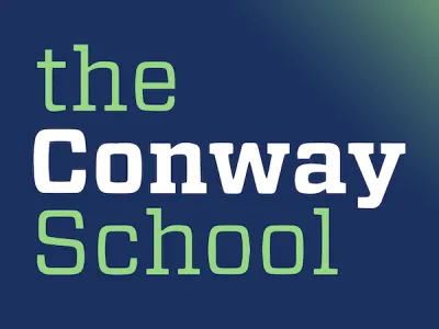 Blue square logo reads "The Conway School"