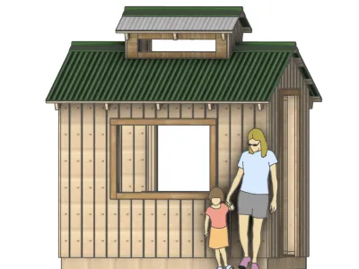 A digital rendering of a sugar shack play house.