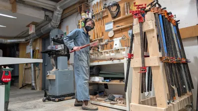 Athena working in the woodshop