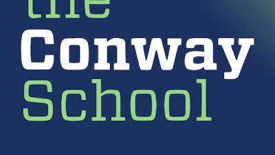 Blue square logo reads "The Conway School"