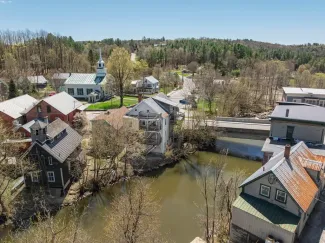 Aerial shot of downtown Plainfield, VT