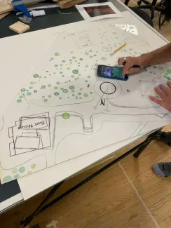 A site map of the semester project showing various boundaries and sun path.
