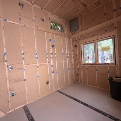 The interior of a tiny house on wheels insulated with Timber HP.