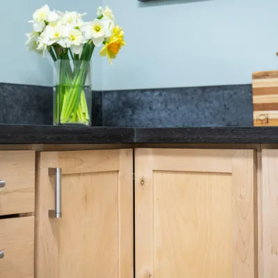 Concrete countertops in the yestermorrow kitchenette