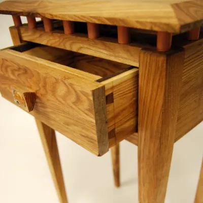 Detail shot of the drawer of a shaker end table